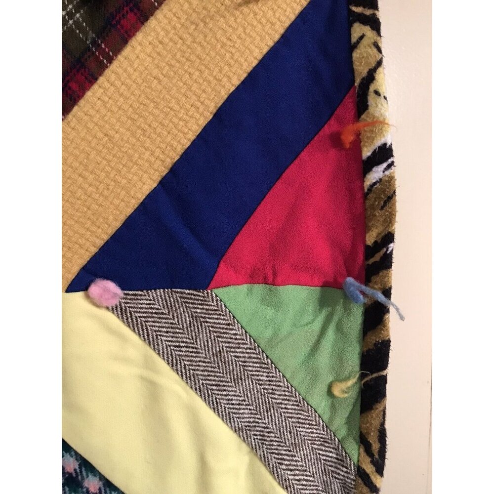 Vintage 1970s Quilt Diamond Crazy Polyester Wool Grannycore Hippie - Picture 9 of 12